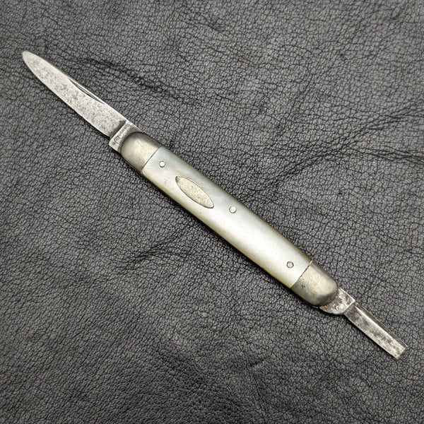英國古董白珍珠貝殼柄雙鋼刃折疊刀